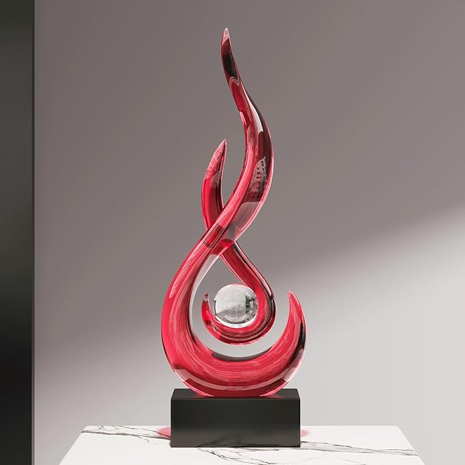 Red Decor Modern Flame Statue Home Decorations for Living Room, 11.8" H Shelf Decor Accents, Abstract Art Resin Sculpture for Dining Room Office Coffee Table Centerpiece