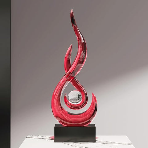Red Decor Modern Flame Statue Home Decorations for Living Room, 11.8" H Shelf Decor Accents, Abstract Art Resin Sculpture for Dining Room Office Coffee Table Centerpiece