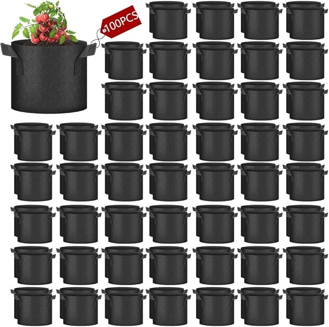100 Pack Plant Grow Bags Bulk, Heavy Duty Grow Bags Nonwoven Plants Bag with Handles, Breathable Plant Growing Bags for Garden Fruit Vegetable Flower (10 Gallon 100 Pack)