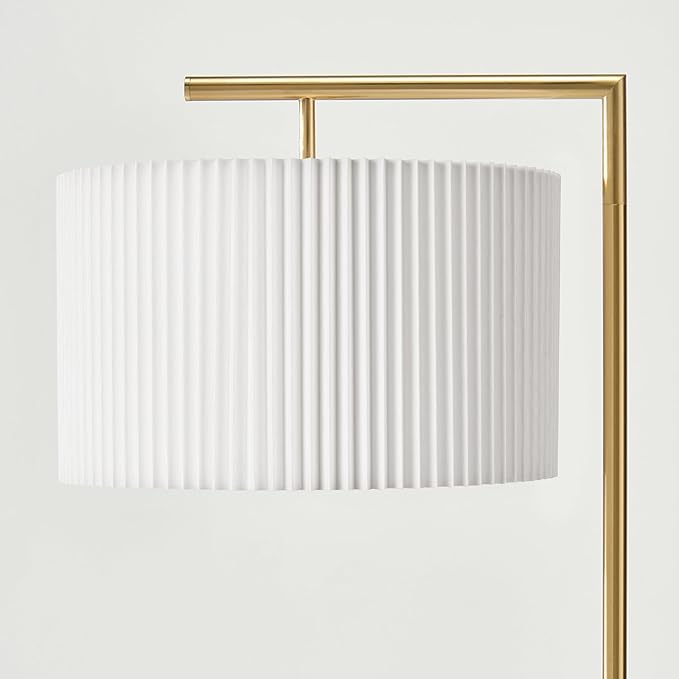 Brightech Montage Modern Floor lamp, LED Floor Lamp for Living Rooms & Offices - Tall Standing Lamp for Bedroom Reading - Corner Pole Lamp with Contemporary Pleated Shade - Gold, Antique Brass
