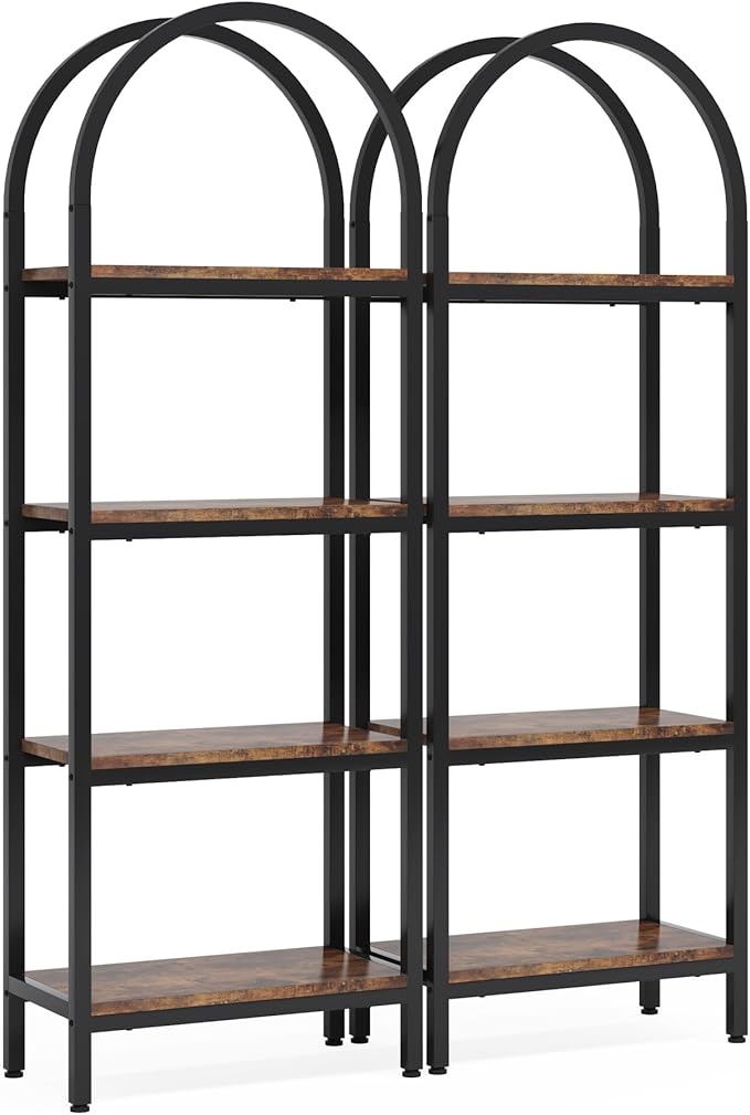 Tribesigns 4-Tier Open Bookshelf Set of 2, 70.8" Wood Bookcase Storage Shelves with Metal Frame, Freestanding Display Rack Tall Shelving Unit for Office, Bedroom, Living Room (Rustic Brown, 2PCS)