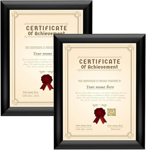 SnapeZo 2-Pack 8.5x11 Black Certificate Frames, Front-Loading Snap Frame, 1" Aluminum Profile, Wall Mounted
