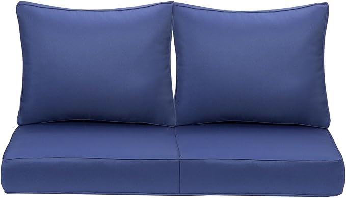 Outdoor Deep Seating Cushion Set, 24" x 24", Waterproof & Fade Resistant Patio Furniture Cushions with Handle, Deep Seat and Back Cushion for Chair and Sofa (2, Blue)
