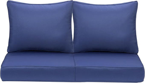 Outdoor Deep Seating Cushion Set, 24" x 24", Waterproof & Fade Resistant Patio Furniture Cushions with Handle, Deep Seat and Back Cushion for Chair and Sofa (2, Blue)