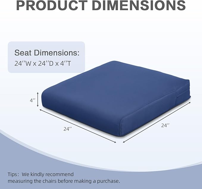 BPS 24x24 Inch Deep Seat Outdoor Cushion, Navy Blue Fade-Resistant and Water-Resistant Patio Chair Cushion for Wicker Chairs, Sofas, Love Seats