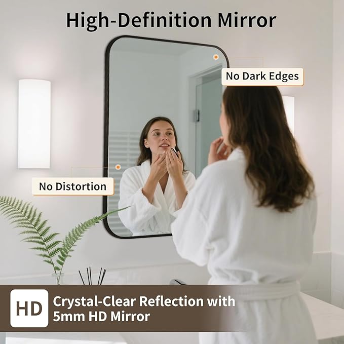 Black Bathroom Mirror, 40x30 Inch Aluminum Frame Rectangle Mirror, Anti-Rust, Tempered Glass, Wall Mirror for Over Sink, Vanity, Bedroom, Entryway, Horizontal/Vertical