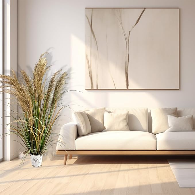 Alonfala - 43" (1-Pack) Pampas Grass Potted Plants - Artificial Faux Plants Featuring Tall Grass, Home Decor, Housewarming, and New Home Celebration. Elevate with Fake Plants, Ideal for Floor Decor.
