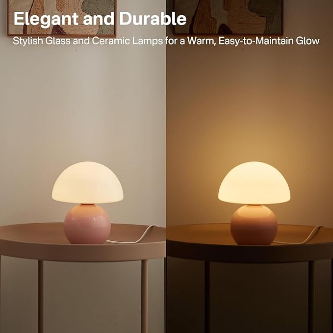 Mushroom Lamp Desk Lamp for Bedroom,Table Bedside Small Lamps for Living Room,Mushroom Decor Cute Mini Modern Mid Century Lamps for Night Stands,Unique Aesthetic Home Living Room Decor(Pink)