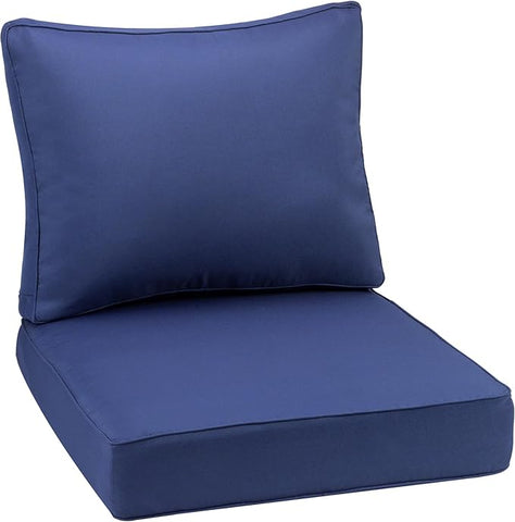 Outdoor Deep Seating Cushion Set, 24" x 24", Waterproof & Fade Resistant Patio Furniture Cushions with Handle, Deep Seat and Back Cushion for Chair and Sofa (1, Blue)