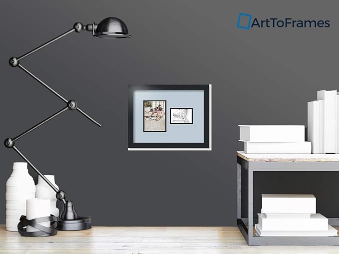 ArtToFrames Collage Photo Frame Double Mat with 1 - 3.5x5^ 5x7 Openings and Satin Black Frame