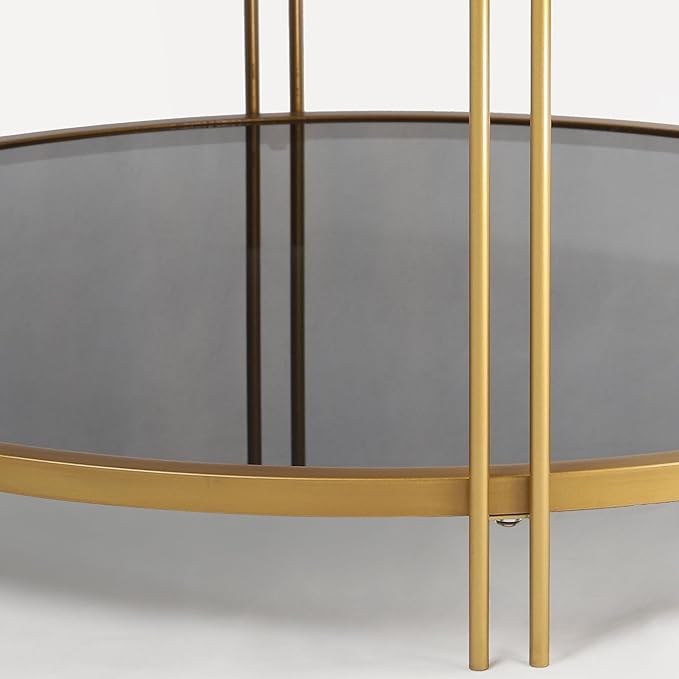 Modern Round Coffee Table with Faux Marble Top, Smoky Tempered Glass Shelf, Gold Metal Frame, 36" Living Room Center Table with Storage