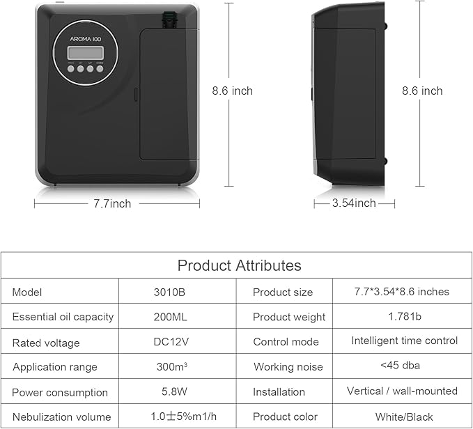 Waterless Diffuser for Essential Oil 2000sq.ft Coverage Nebulizer Nano Air Freshener Smart Diffusers Scent Aromatherapy Diffuser for Home Room Office