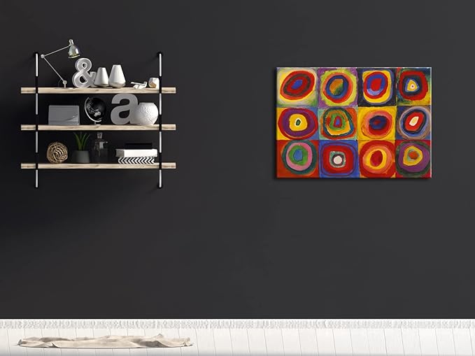 Wieco Art Squares with Concentric Circles Large Canvas Wall Art Print of Wassily Kandinsky's Famous Paintings Abstract Wall Art for Wall Decor Living Room Bedroom Home Decorations
