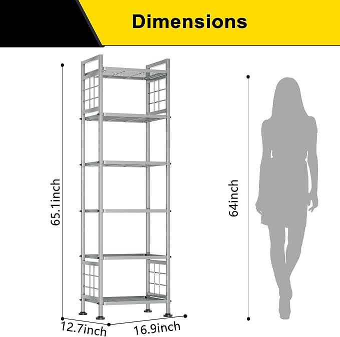 GIOTORENT 6-Wire Standing Storage Shelf, Metal Shelving Unit Pantry Rack for Laundry Kitchen Bathroom Organizer(Silver)