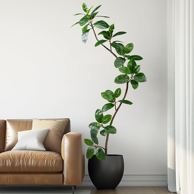 7.2ft Artificial Rubber Tree Faux Plants Indoor Faux Floor Artificial Trees Indoor,Fake Plant Fake Tropical Plants,Large Floor,Real Touch Rubber Tree for Home Decor