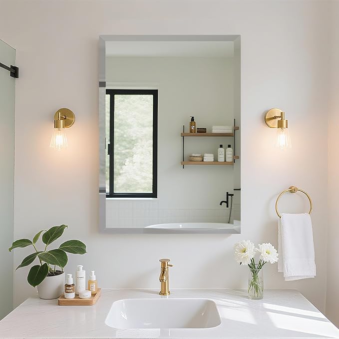 24x36 Inch Frameless Wall Mirror with 1" Beveled Edge, Frameless Rectangle Mirror for Bathroom, Vanity, Living Room