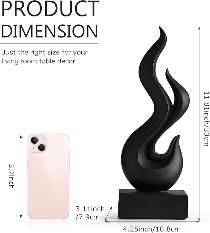 FJS Black Abstract Flame Statue for Home Decor, Modern Decorations for Living Room Shelf Accents, Resin Sculpture for Dining Room Office Coffee Table Centerpiece