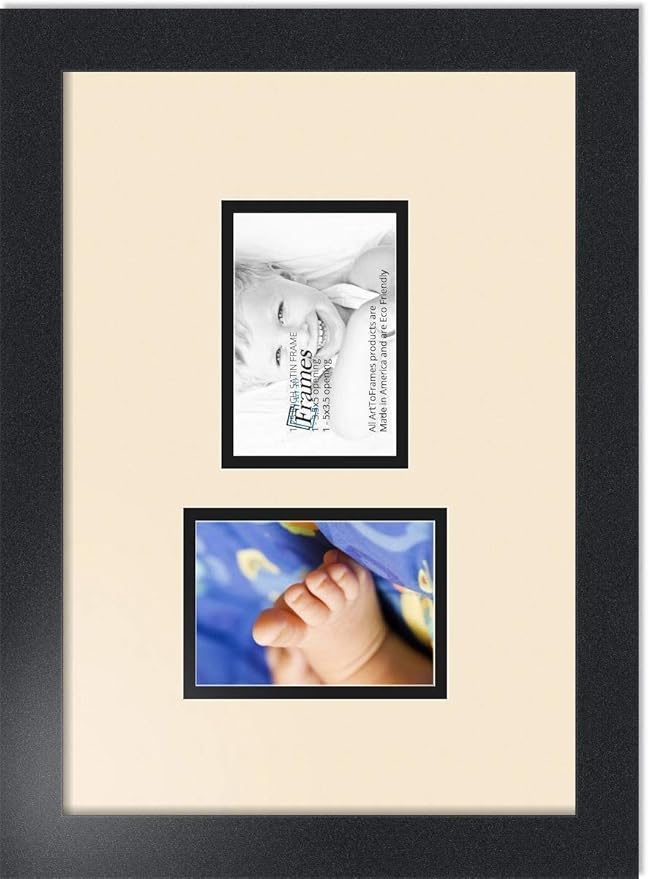 ArtToFrames Double-Multimat-751-825/89-FRBW26079 Collage Photo Frame Double Mat with 2-3.5x5 Openings and Satin Black Frame