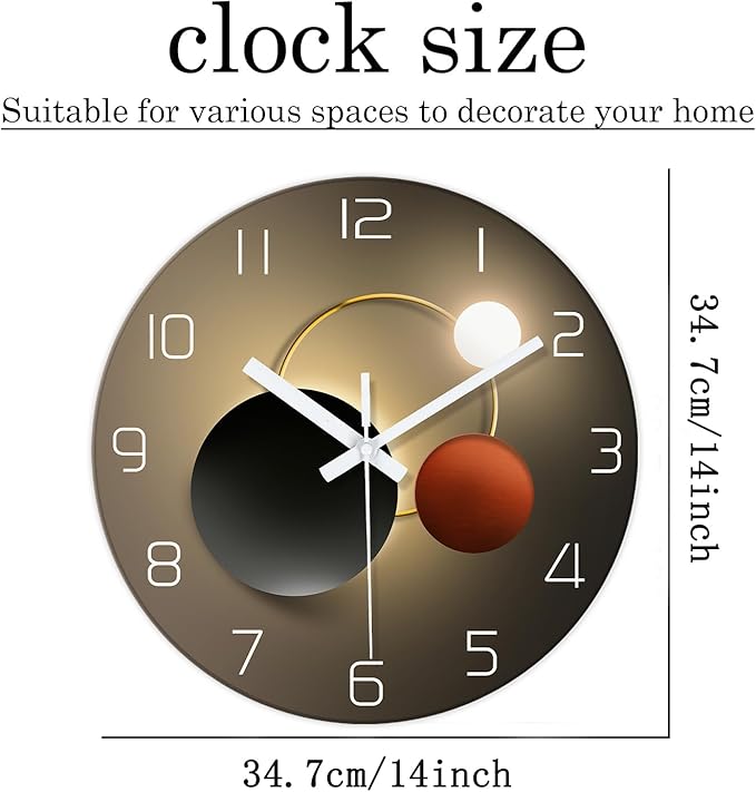 XNM Small Wall Clocks for Living Room Decor 14 Inch Battery Clock for Wall Modern Analog Wall Clock Non Ticking