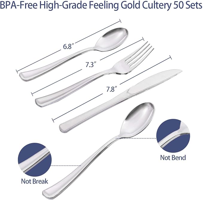 Gudvilla350 PCS Navy Blue Plates and Napkins Party Supplies,Navy Blue Paper Plates with Plastic Silverware Serve 50 Guests,Blue and Silver Birthday Plates Disposable for Wedding Retirement Decorations