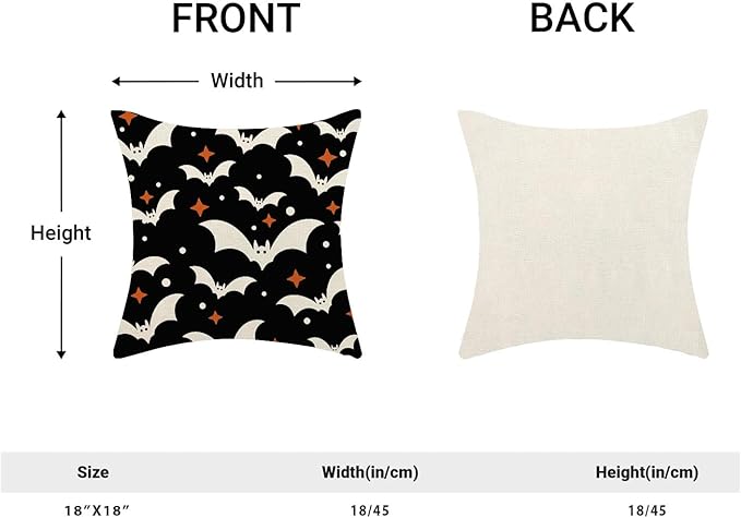 Halloween Pillow Covers 18x18 Pack of 2 Black Beige Bat Throw Pillow Covers Outdoor Decor,Autumn Halloween Decoration Black Pillowcase Farmhouse Linen Decorative Cushion Case for Sofa Couch