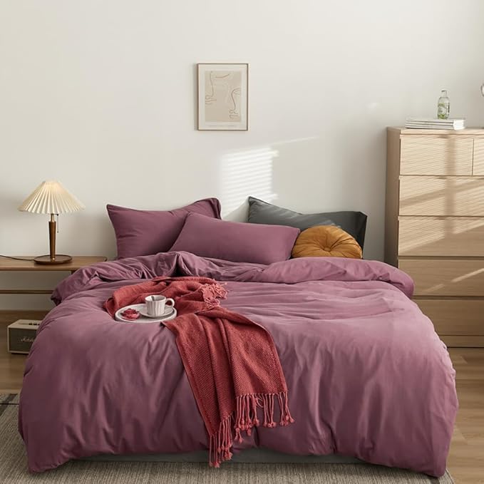 CLOTHKNOW Dusty Purple Full Size Comforter Sets Pale Mauve Bedding Comforter Sets Soft All Season Women Girls Comforter with 2 x Pillow Cases