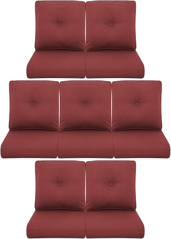 7-Piece Outdoor Patio Cushion Set - Fade & Water Resistant with Removable Olefin Cover, 22x24x4 Inch Memory Foam Cushions for Wicker Sectional Sof - Red/Buckle