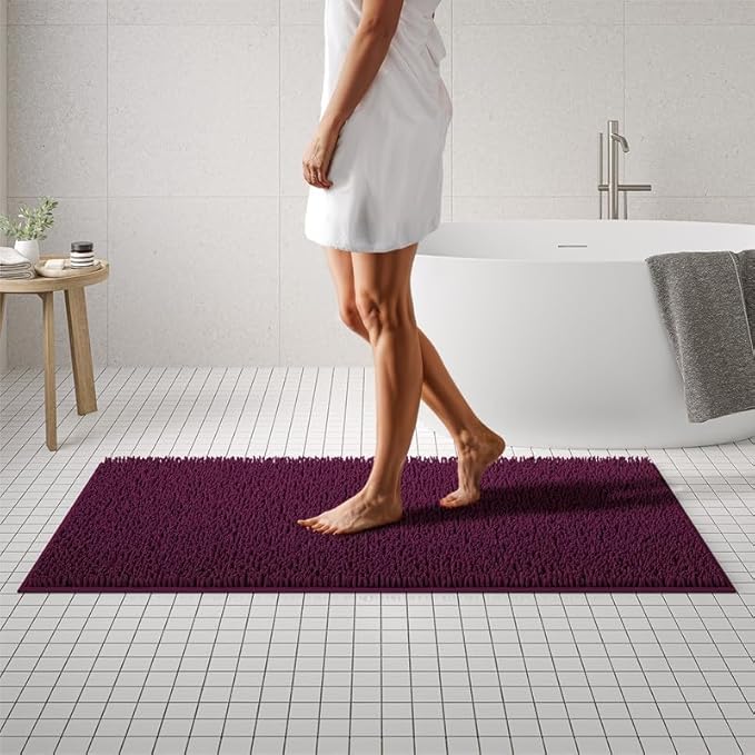 MAYSHINE Plush Shaggy Chenille Bath Mat | Extra Soft, Super Absorbent, Non-Slip Bathroom Rug | Fluffy Microfiber, Area Rug Sets for Bathroom Floor, Kitchen, Living Room | 59"x31" | Burgundy