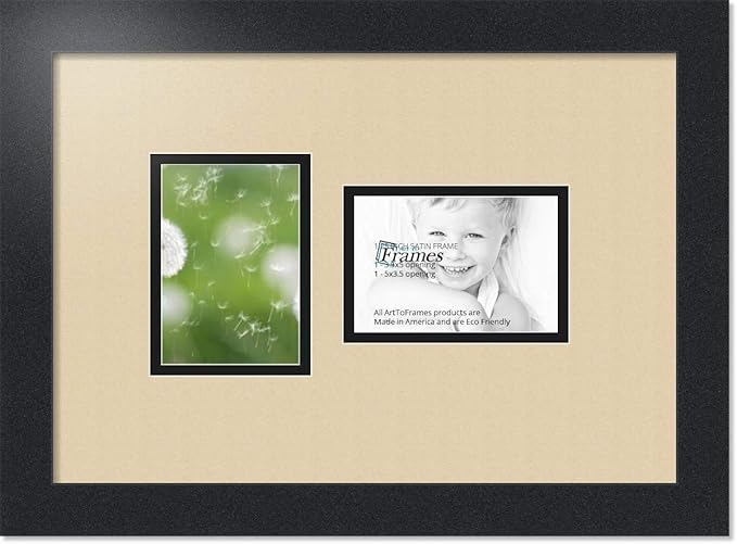 ArtToFrames Collage Photo Frame Double Mat with 2 - 3.5x5 Openings and Satin Black Frame