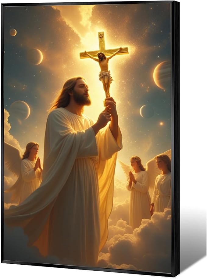 Christian Wall Art Print, Religious Scripture Biblical Decor, Faith-Based Inspirational Landscape with Cross, Digital Printed Canvas Poster for Church, Home Chapel, Prayer Room Decor