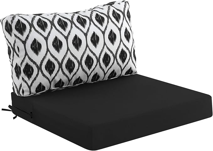 idee-home Outdoor Cushions for Patio Furniture, Outdoor Seat Cushion, Waterproof Hampton Bay Deep Seat Replacement Couch Chair Cushions for Garden Lawn Backyard Deck, 28.5 x 28.5 Black Pattern