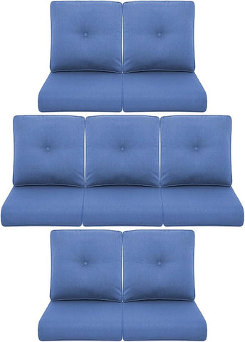 7-Piece Outdoor Patio Cushion Set - Fade & Water Resistant with Removable Olefin Cover, 22x24x4 Inch Memory Foam Cushions for Wicker Sectional Sof - Blue/Buckle