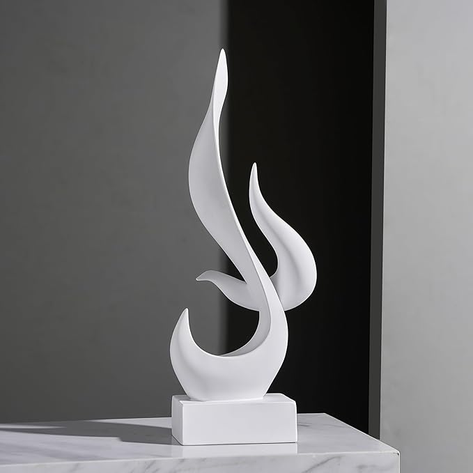 FJS White Decor Modern Flame Statue Decorations for Living Room, Resin Sculptures Home Décor Accents, Abstract Art Sculpture for Shelf Dining Room Office Coffee Table Centerpiece
