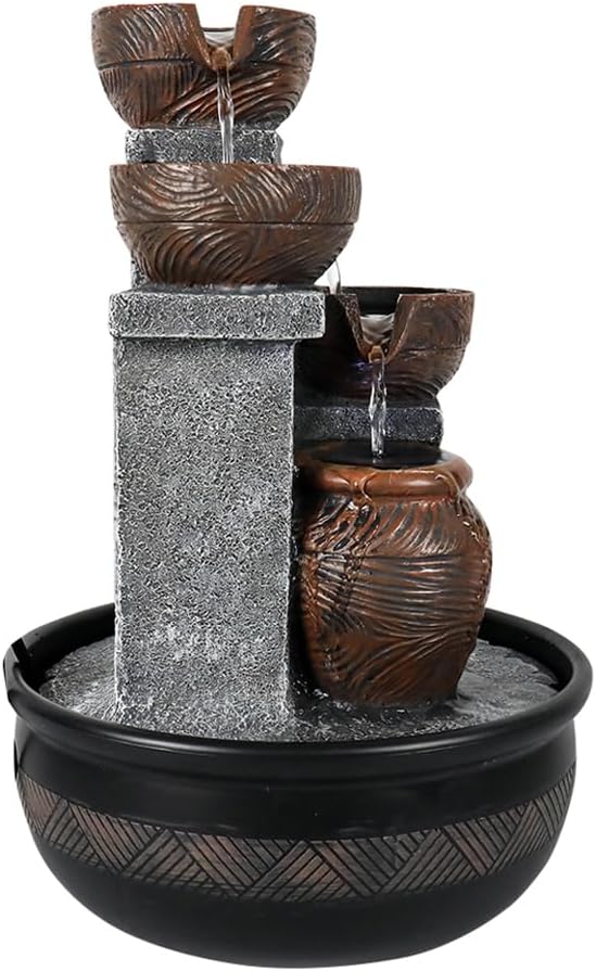 15.7''H Relaxation Desktop Waterfall Fountain Decor Portable Tabletop Waterfall Fountains with LED Lights,Perfect Accent to Any Office, Living Room,Living Space, Bathroom and Bedroom