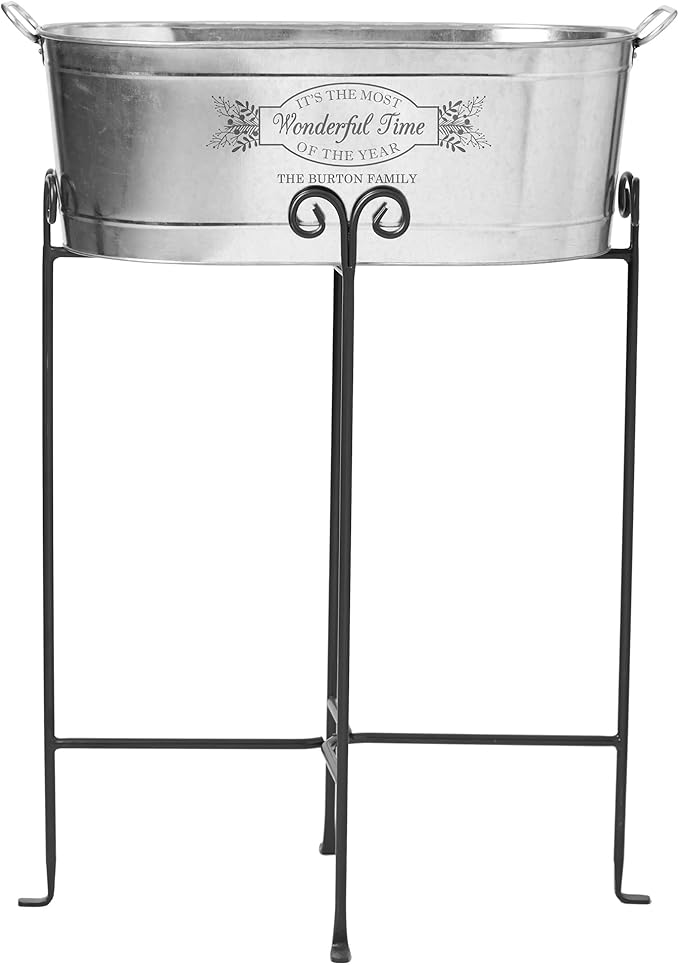 Let's Make Memories Personalized Beverage Tub - Christmas Party - Wonderful Time Of Year - Metal - Engraved - 5.5 Gallons - w/Stand