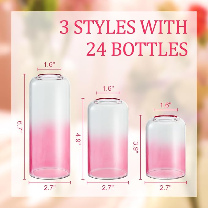 24Pcs Pink Bud Vases, Glass Flower Vase for Centerpieces, Small Vases for Flowers, Decor Centerpiece for Bathroom, Decorative Vases for House Warming