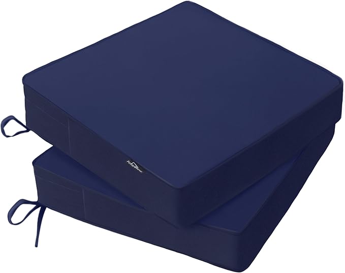 Outdoor Chair Cushions 24 x 24 x 4 Inch, Waterproof & Fade Resistant Patio Seat Cushion for Furniture with Handle and Ties, Thick Seating Pads for Outside Sofa Couch Set of 2, Dark Blue
