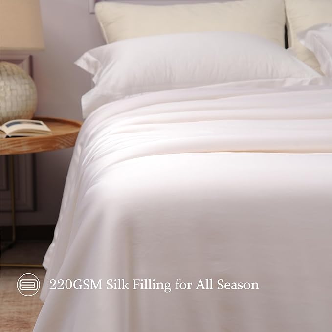 CUDDLE DREAMS Silk Filled Comforter for All Season, Detachable Tencel Duvet Cover for Easy Care, Naturally Breathable (White, Queen)