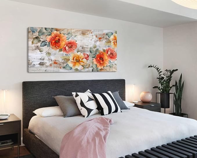 Blooming Red Flowers Plants Wall Art Decor Artwork for Bedroom (30x60 Inches)