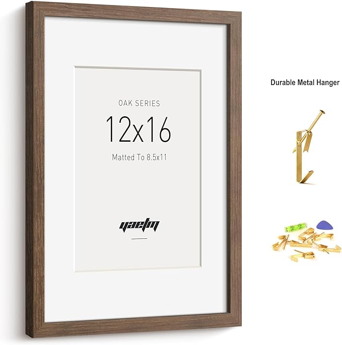 Yaetm 12x16 Picture Frame with Mat for 8.5x11 - Brown Walnut, Solid Wood Photo Frame 12 x 16 for Art Print & Poster, Lightweight, Horizontal and Vertical Wall Mount (3 Pack, Walnut)