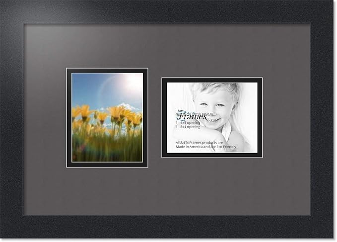 ArtToFrames Collage Photo Frame Double Mat with 2 - 4x5 Openings and Satin Black Frame