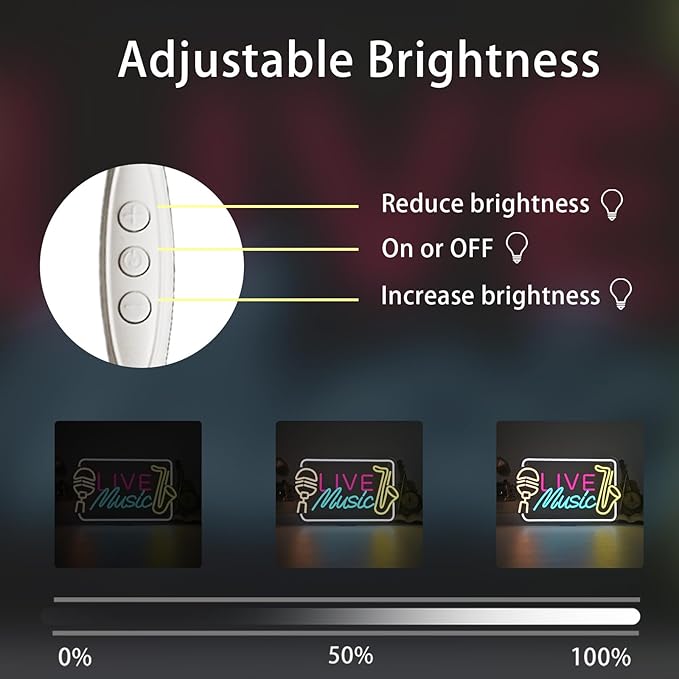 Horseneon Live Music Neon Sign Bright LED Wall Decoration for Music Venues, Bars, Clubs or Homes, USB Power Adjustable Brightness, Classic Song Theme Decoration