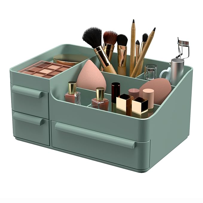 CHANCETSUI Makeup Organizer With Drawer For Vanity: Cosmetics Organizers Storage - Holder For Lipstick Nail Polish Eyeshadow Brush