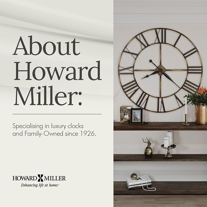 Howard Miller Virgo Wall Clock - Round Analog Clock, Battery Operated with Quartz Movement, Sturdy Metal Frame, Modern Display, Easy-to-Read Numerals - Ideal for Kitchen, Bedroom, & Living Room Decor