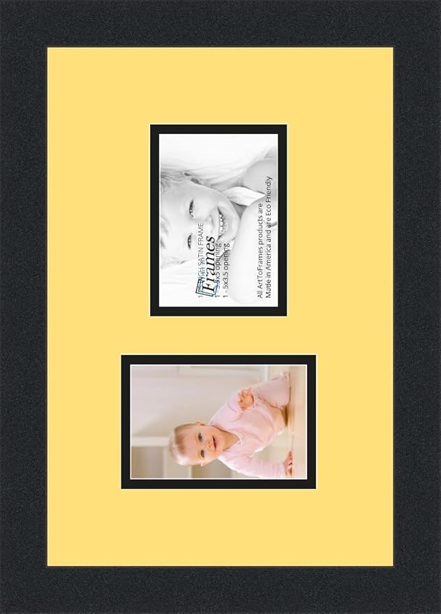 ArtToFrames Collage Photo Frame Double Mat with 2 - 3.5x5 Openings and Satin Black Frame