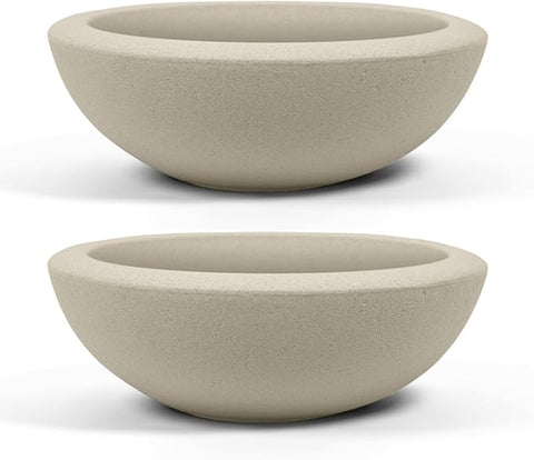 ARBORA 26" Santorini Bowl 2-Pack with Classic Cream Finish - Polyresin Indoor and Outdoor Planter2, Durable, Weatherproof, Lightweight, Large Plant Pots for Patio, Garden, Deck, Entryway