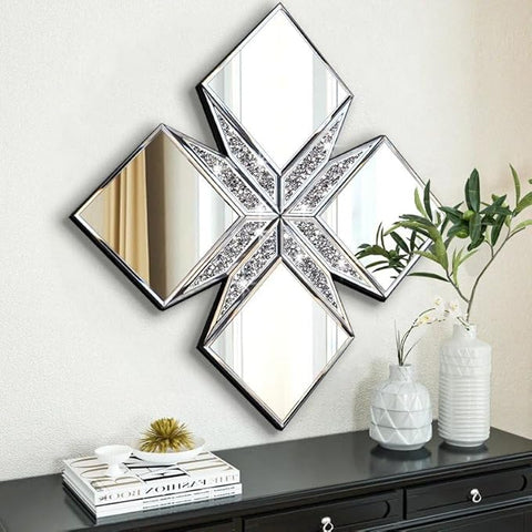 Crushed Diamond Decorative Mirror 22.25x22.25” Diamond Shape Glass Wall Mirror for Home Decoration, Exquisite Accent Wall Decor