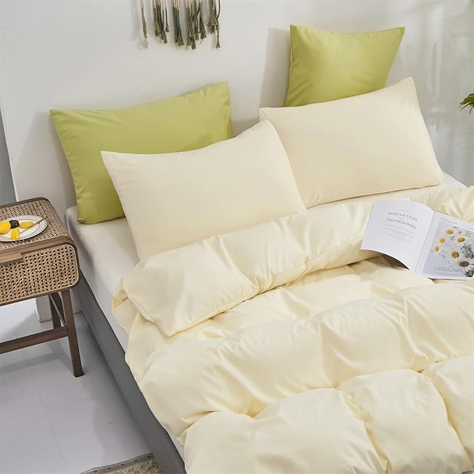 Luxlovery Beige White Comforter Set King Size Beige Ivory Bedding Set Solid Color Cream Off White Blanket Quilts Soft Breathable Ivory White Light Color Comforter Women Men