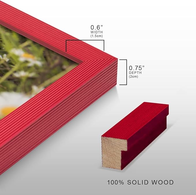 Renditions Gallery Set of 4, 11X14 Custom Photo Prints with Real Wood Picture Frames. Create Personalized Photos with Peel & Stick Photo Frames. Red Frame