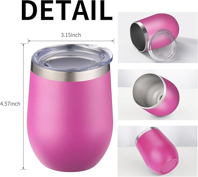 12oz/6 Pack Wine Tumbler Glasses with Lid Stemless Double Wall Vacuum Stainless Steel Travel Tumbler Keeping Cold & Hot for Wine,Coffee,Cocktails,Christmas Drinks-Family and Gifts (Multi color-bright)